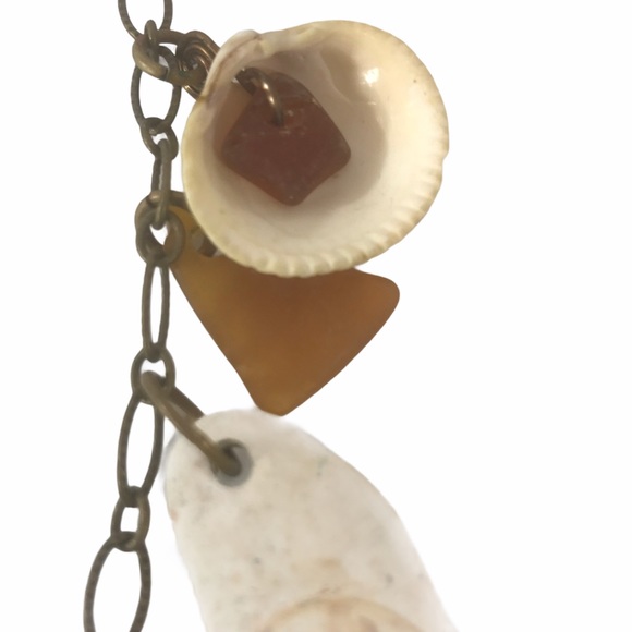 Vintage Shell & Sea Glass Chain Link Necklace 22” - Picture 4 of 7